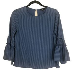 Express blue white pinstripe bell sleeve blouse S